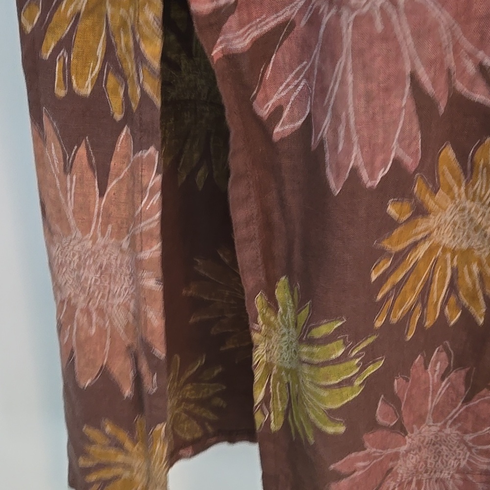 Fresh Produce Dress Brown Floral Midi Linen Sleeveless - Picture 4 of 6